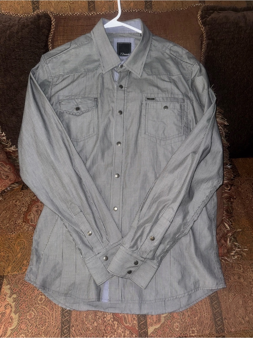 7 Diamonds  Large
Snap Front Pinstripe Long Sleeve Shirt - Blue/White
